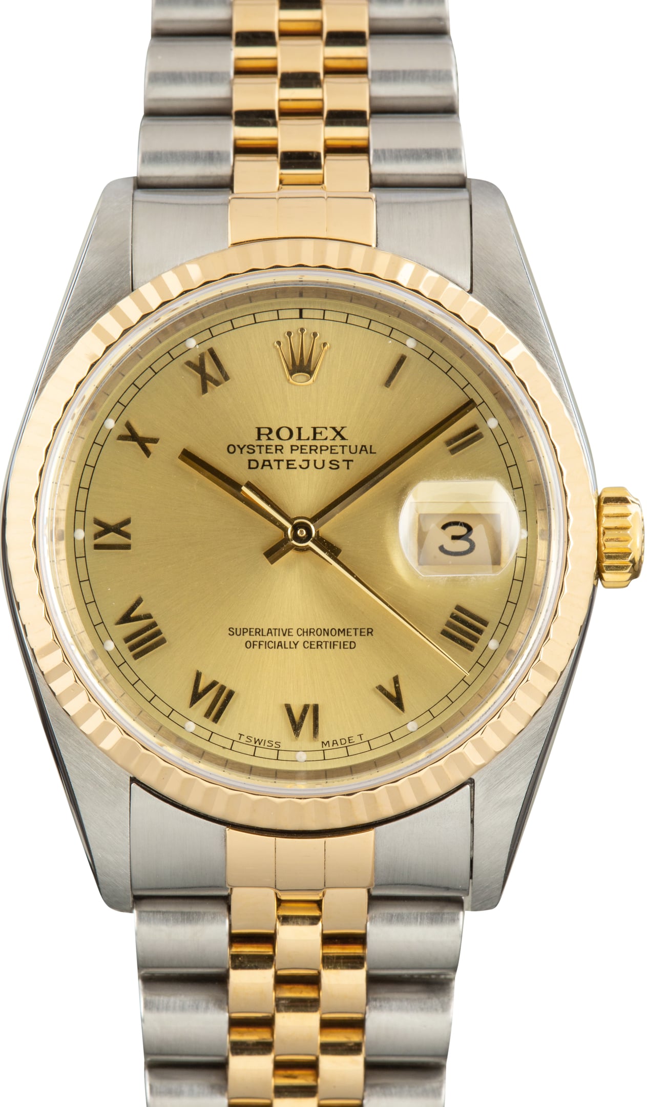 Used Two Tone Rolex Datejust Ref 16233 Champagne Roman Dial