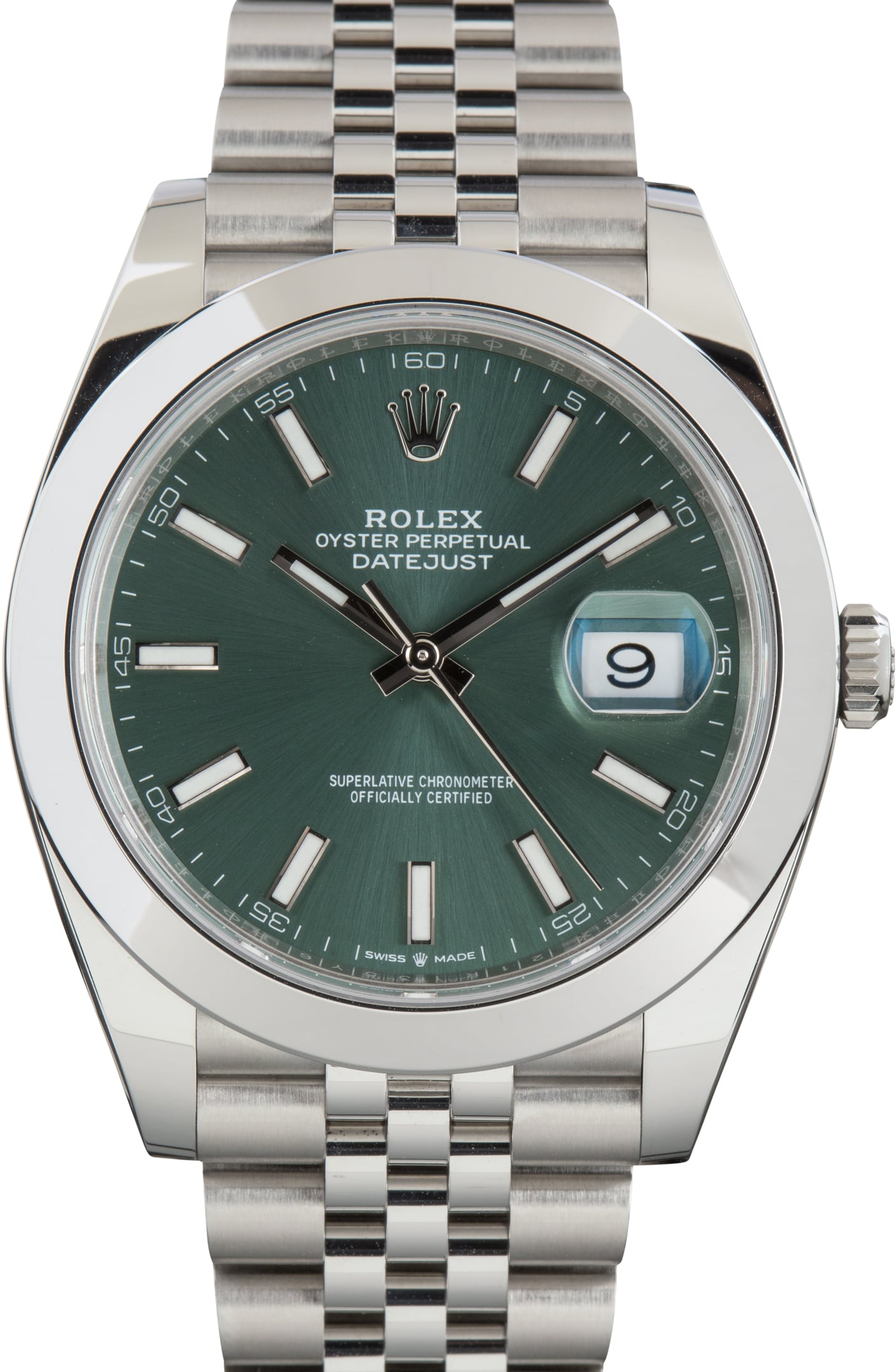 Used Rolex Datejust 41 Mint Green Dial Ref 126300 Smooth Bezel
