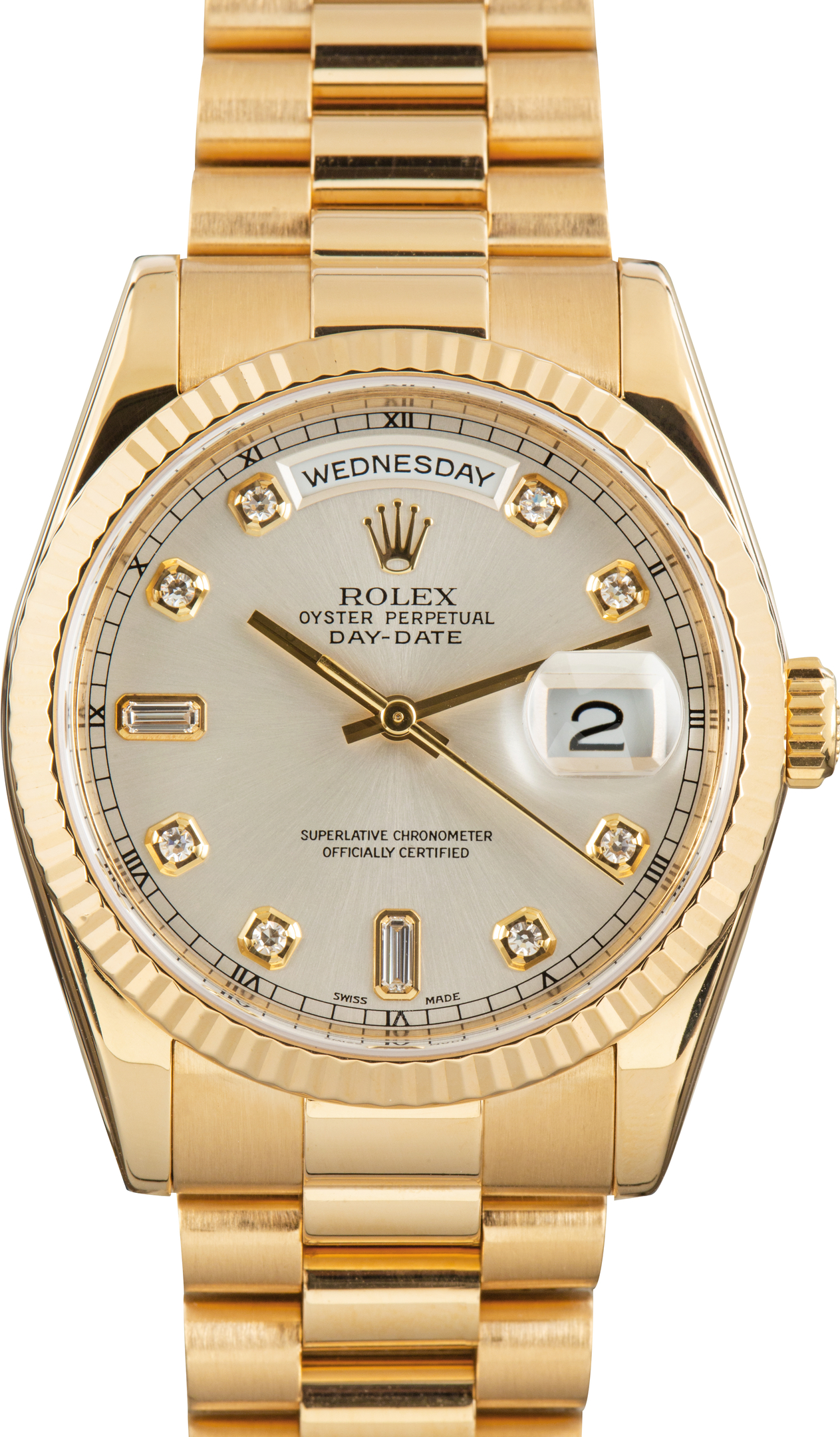 Used Rolex Day-Date 36 Ref 118238 Silver Diamond Dial