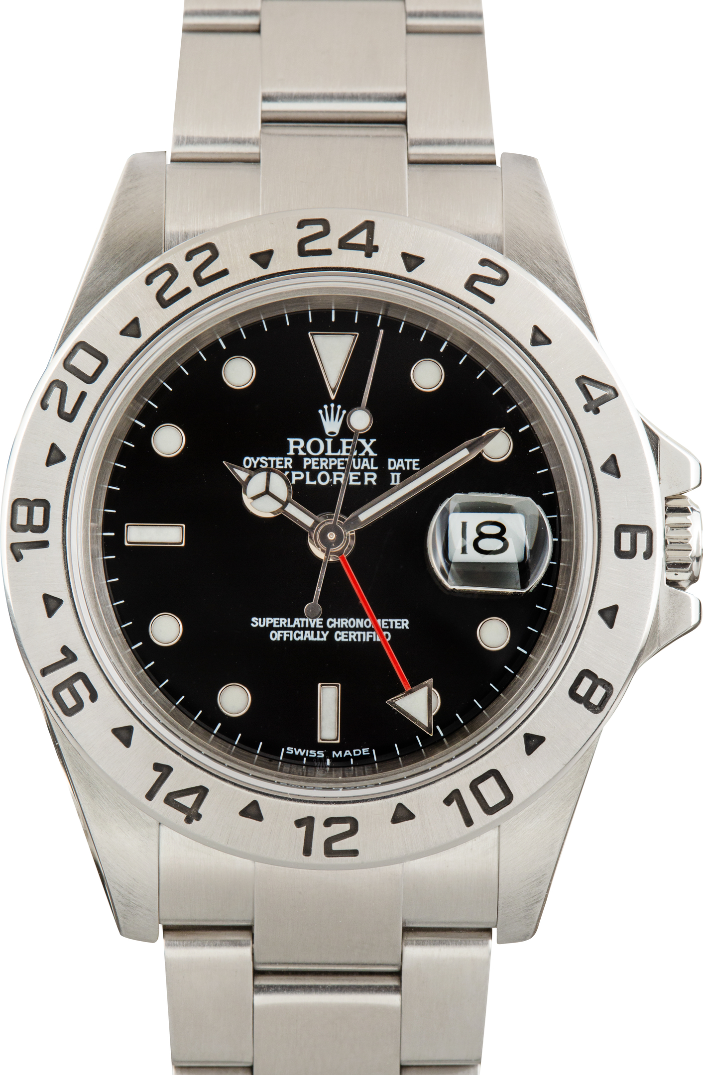 Pre-Owned Rolex Explorer II Stainless Steel Ref 16570 Black Dial