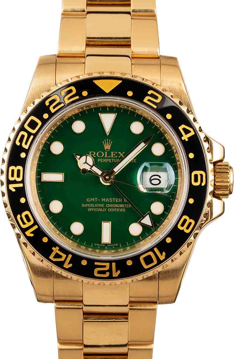 Gmt yellow gold green dial best sale