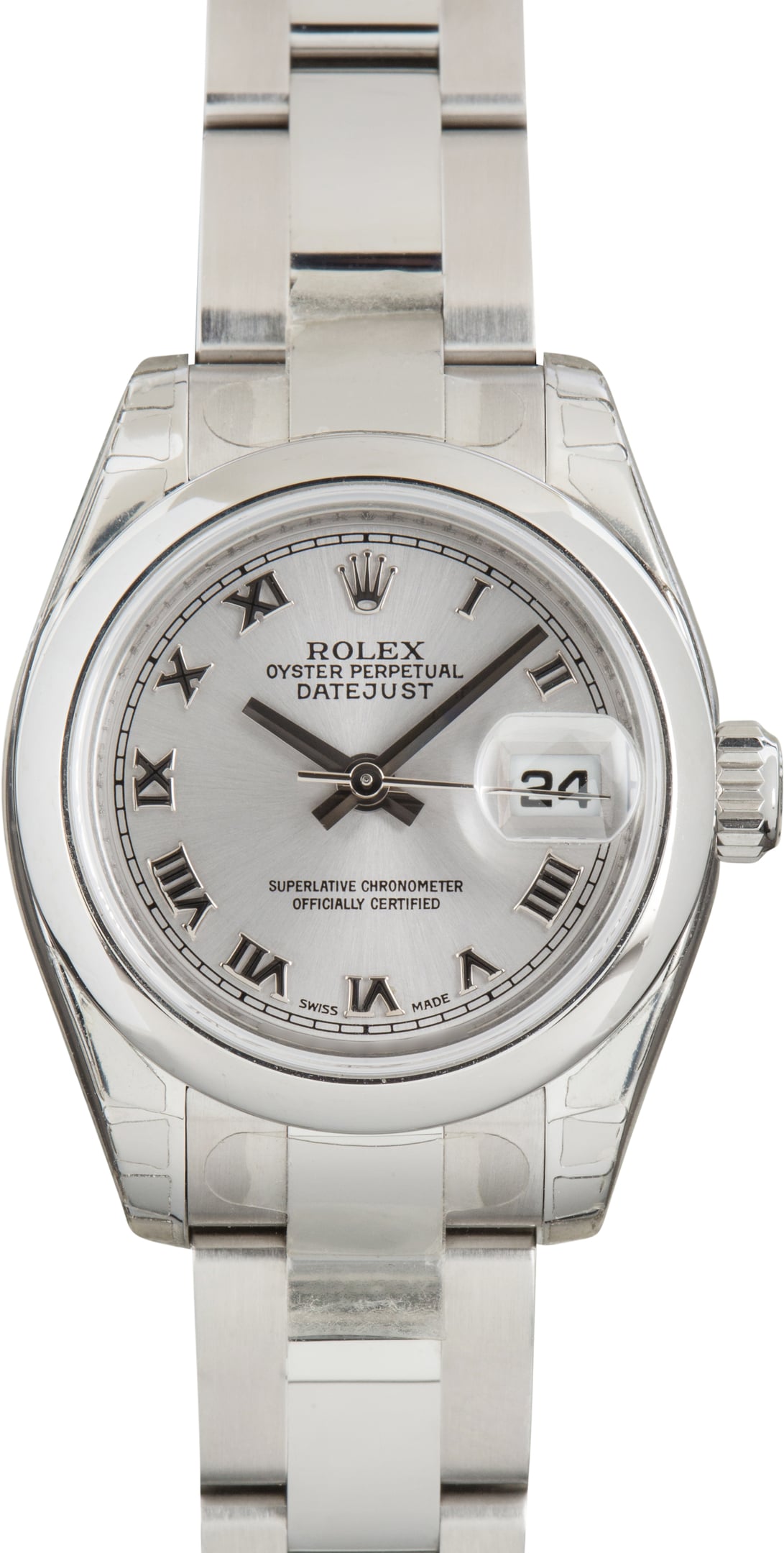 Factory Stickered Ladies Rolex Datejust Ref 179160 Rhodium Roman Dial