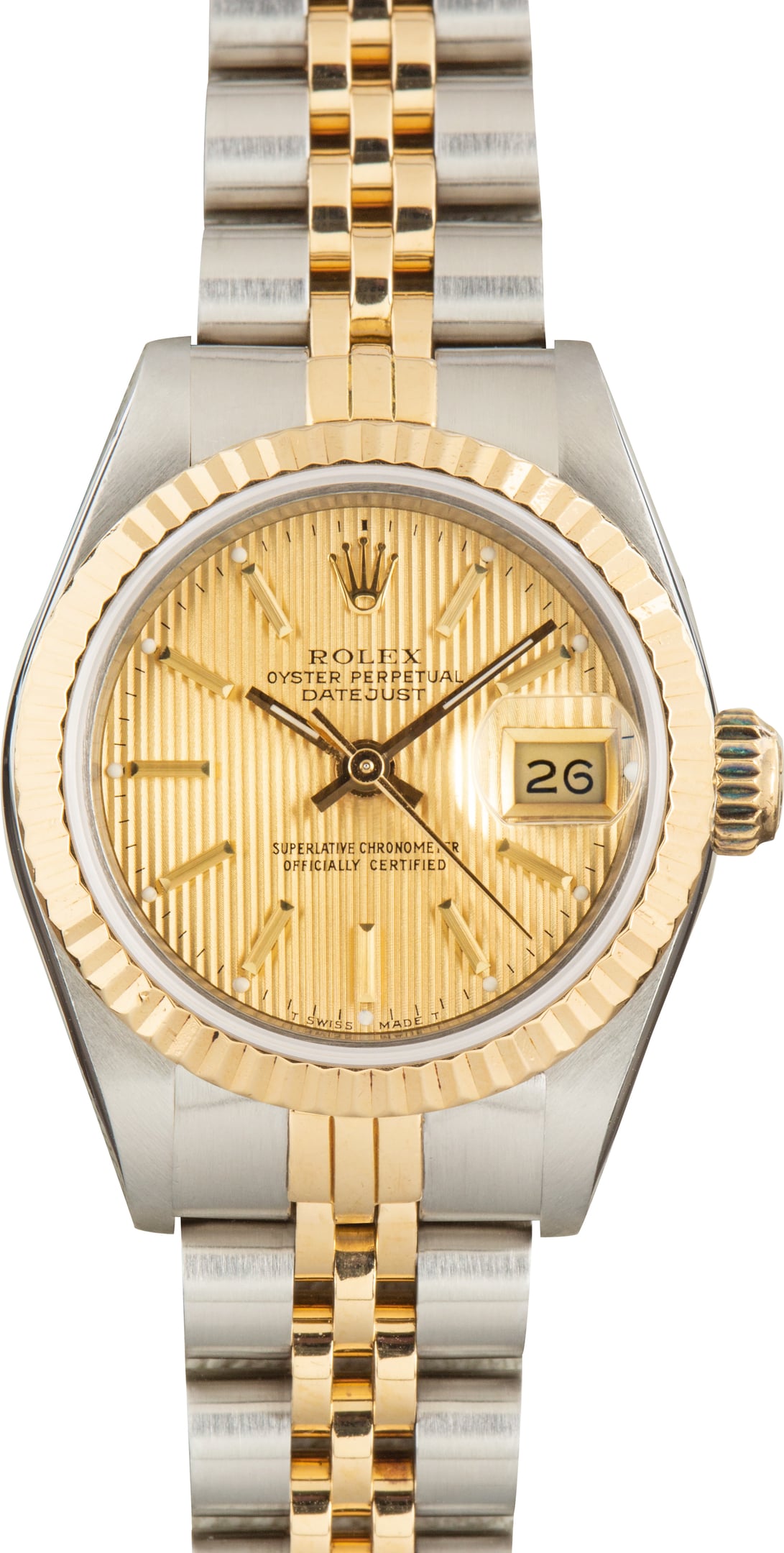 Used Two Tone Lady Rolex Datejust Champagne Tapestry Dial Ref 69173