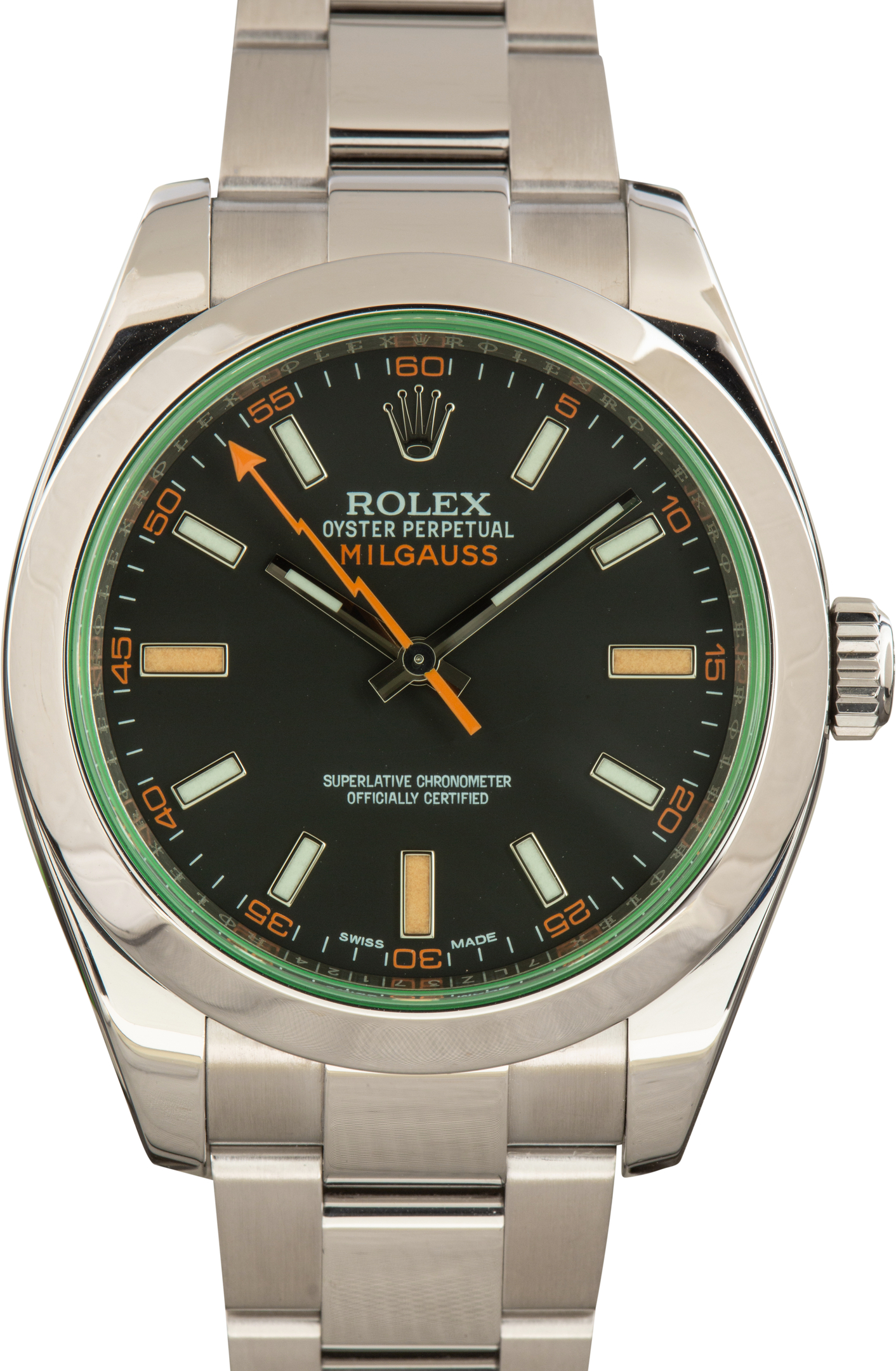 Used Rolex Milgauss Green Crystal Black Dial Ref 116400V