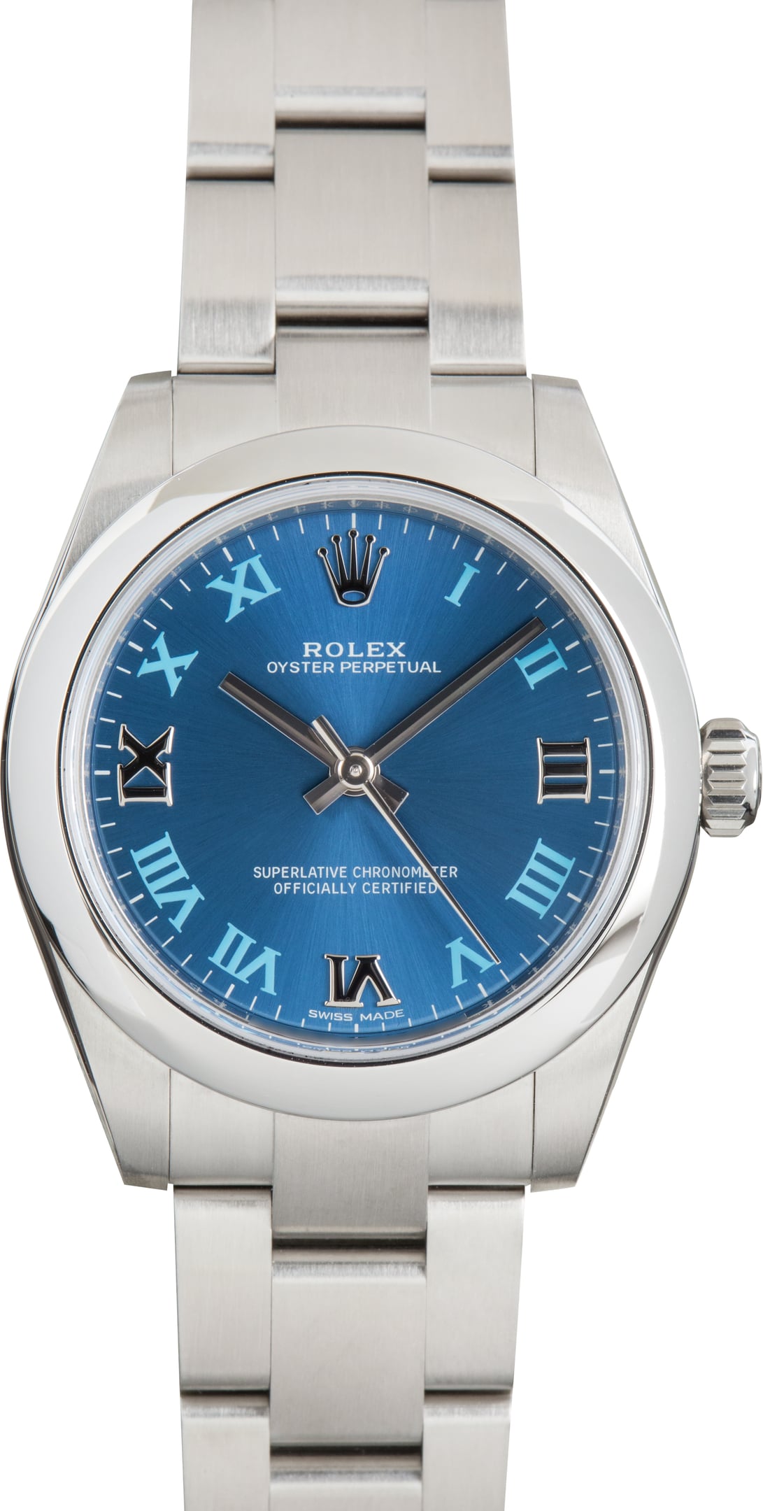 Used Lady Rolex Oyster Perpetual 31 Ref 177200 Azzurro Blue Roman Dial