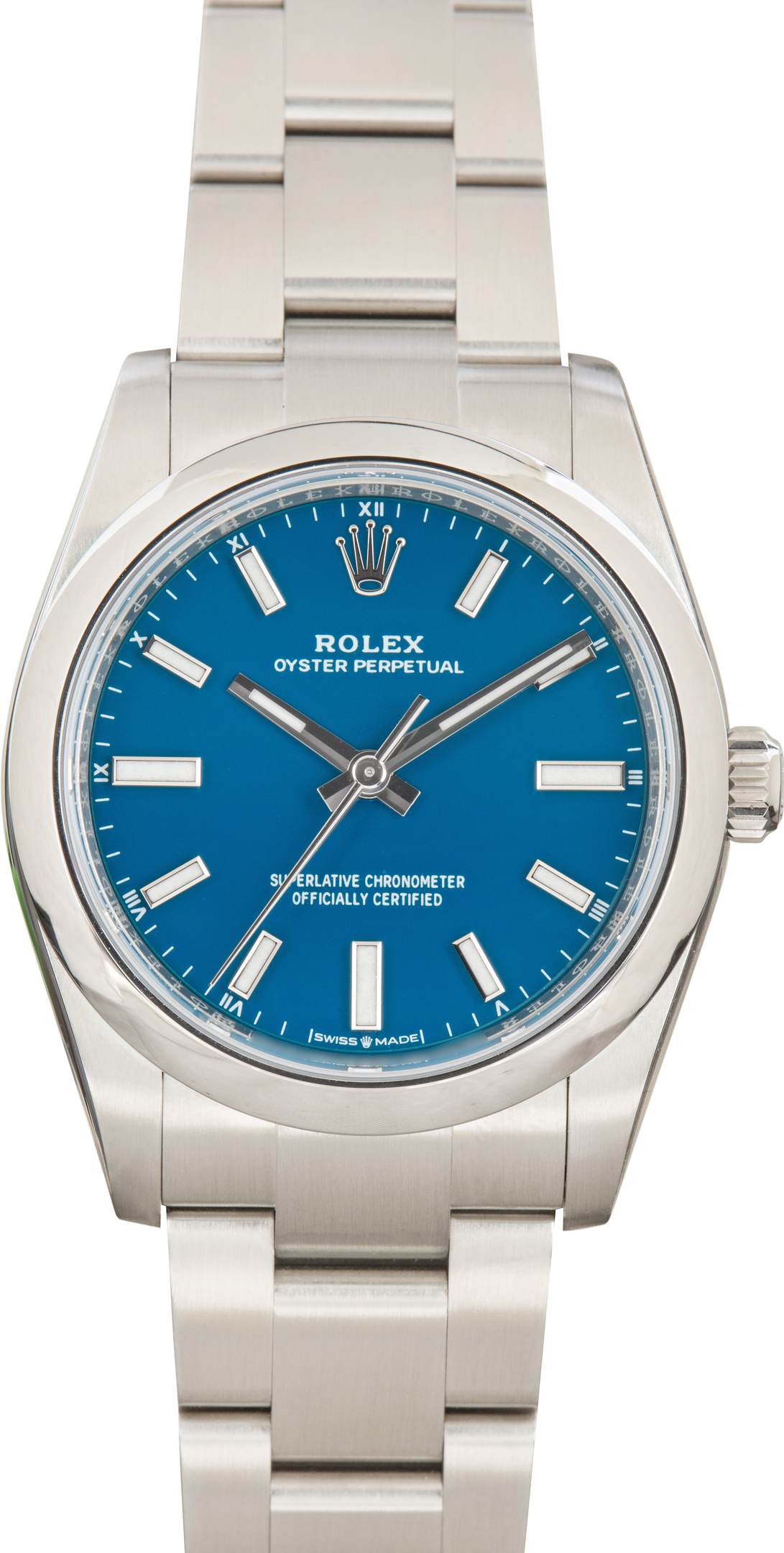 Pre-Owned Rolex Oyster Perpetual 34 Med Blue Dial Ref 124200
