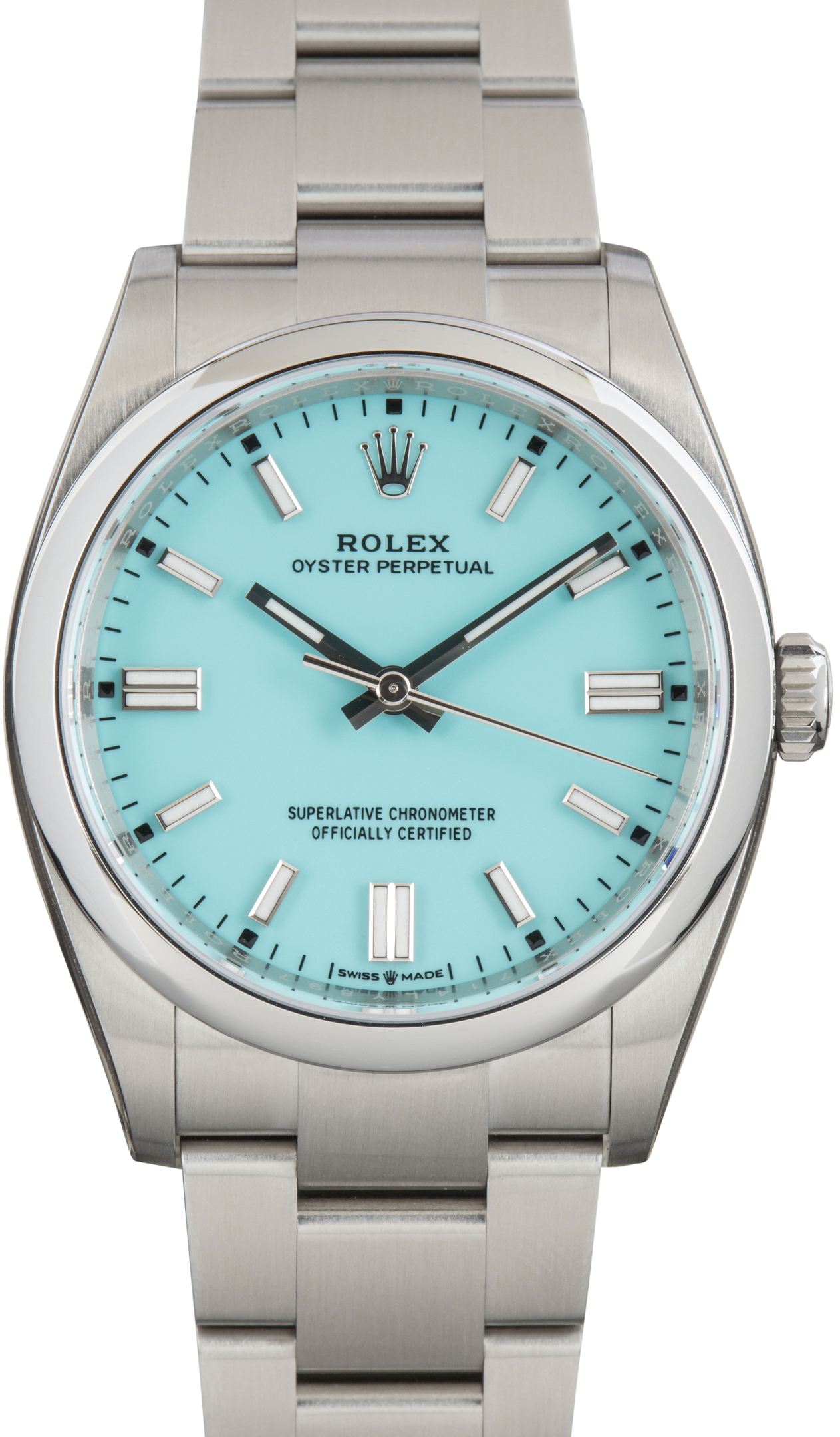 Factory Stickered Rolex Oyster Perpetual 36 Turquoise Blue Dial Ref 126000