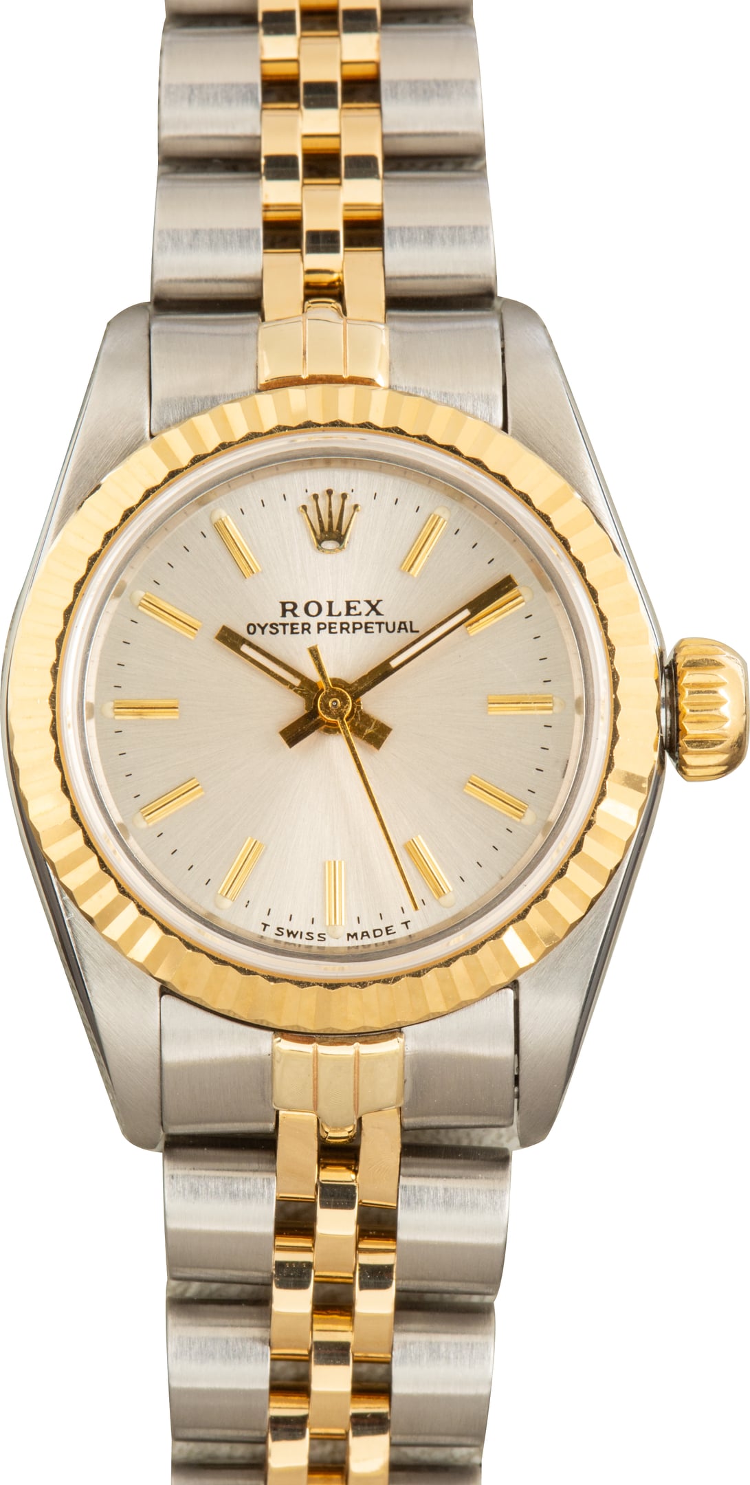 Vintage Two Tone Rolex Oyster Perpetual Ref 67193 Silver Dial