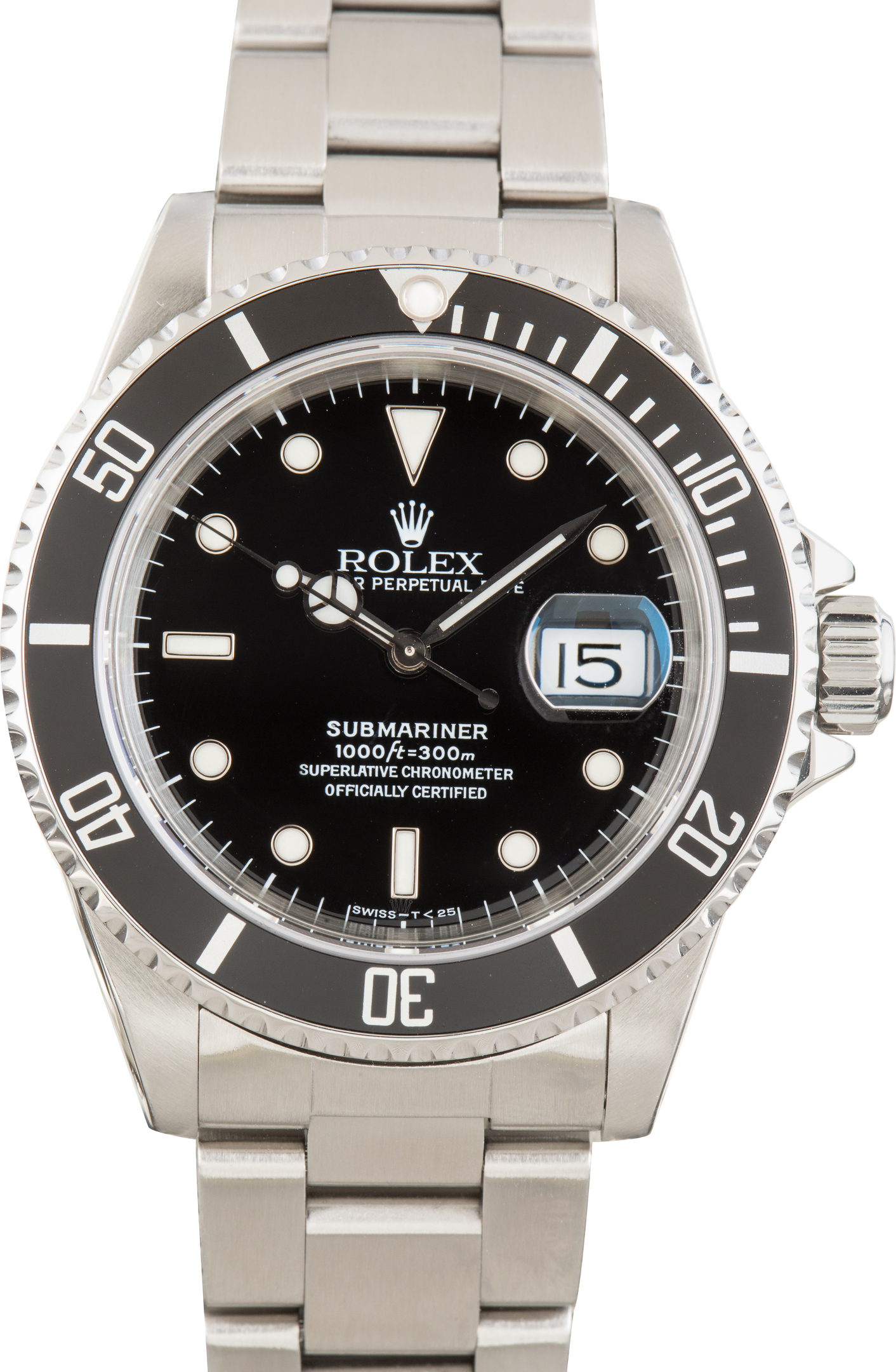 Pre-Owned Stainless Steel Oyster Rolex Submariner Black Dial Ref 16610