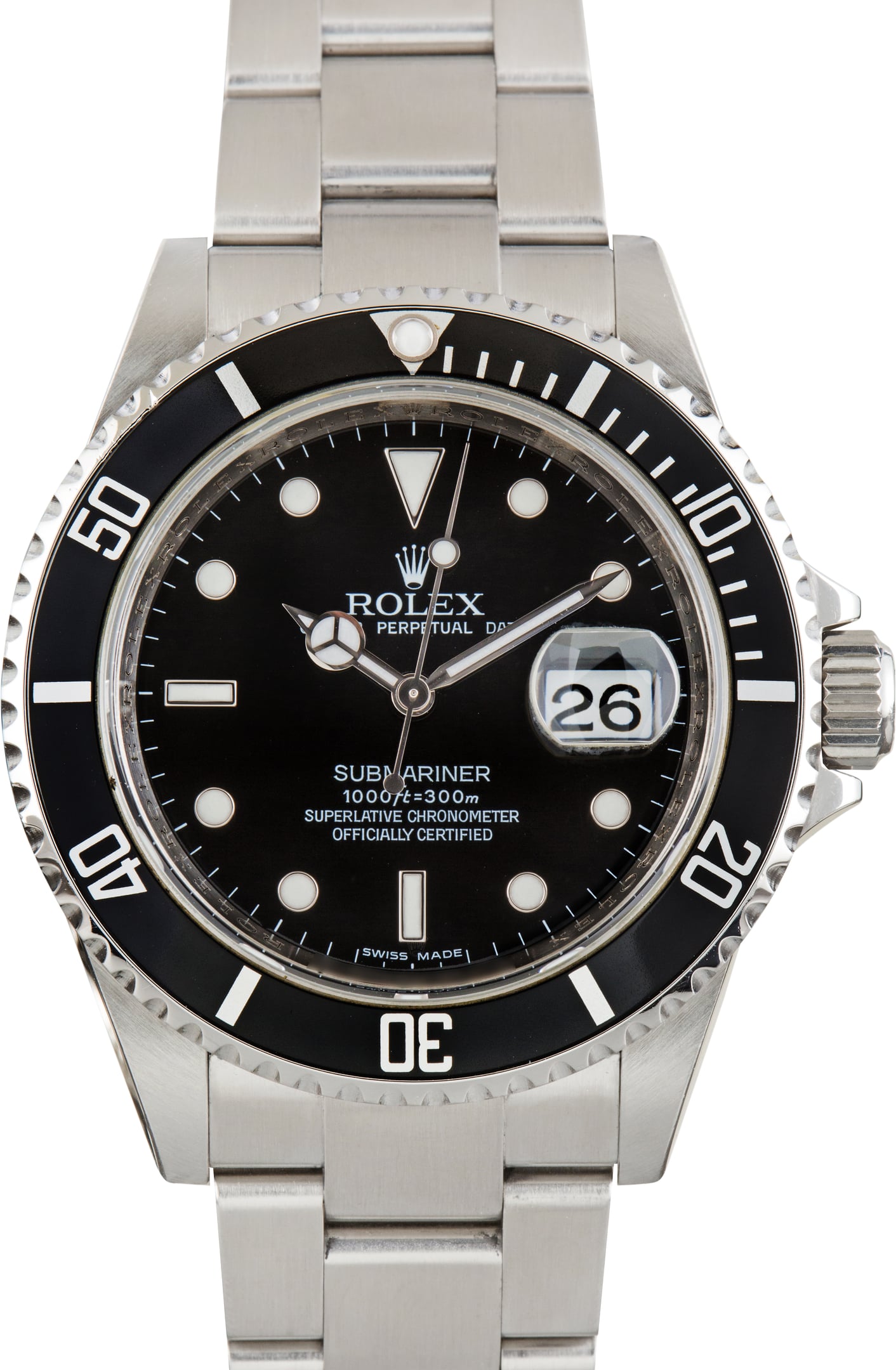 Pre-Owned No Holes Case Rolex Submariner 16610T Stainless Steel Oyster