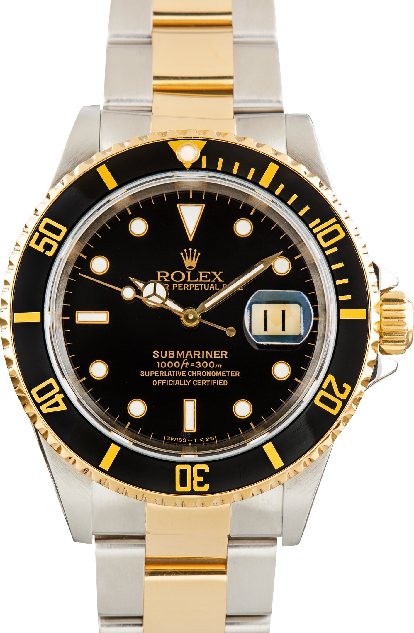 Used Two Tone Rolex Submariner Ref 16613 Black Aluminum Dial
