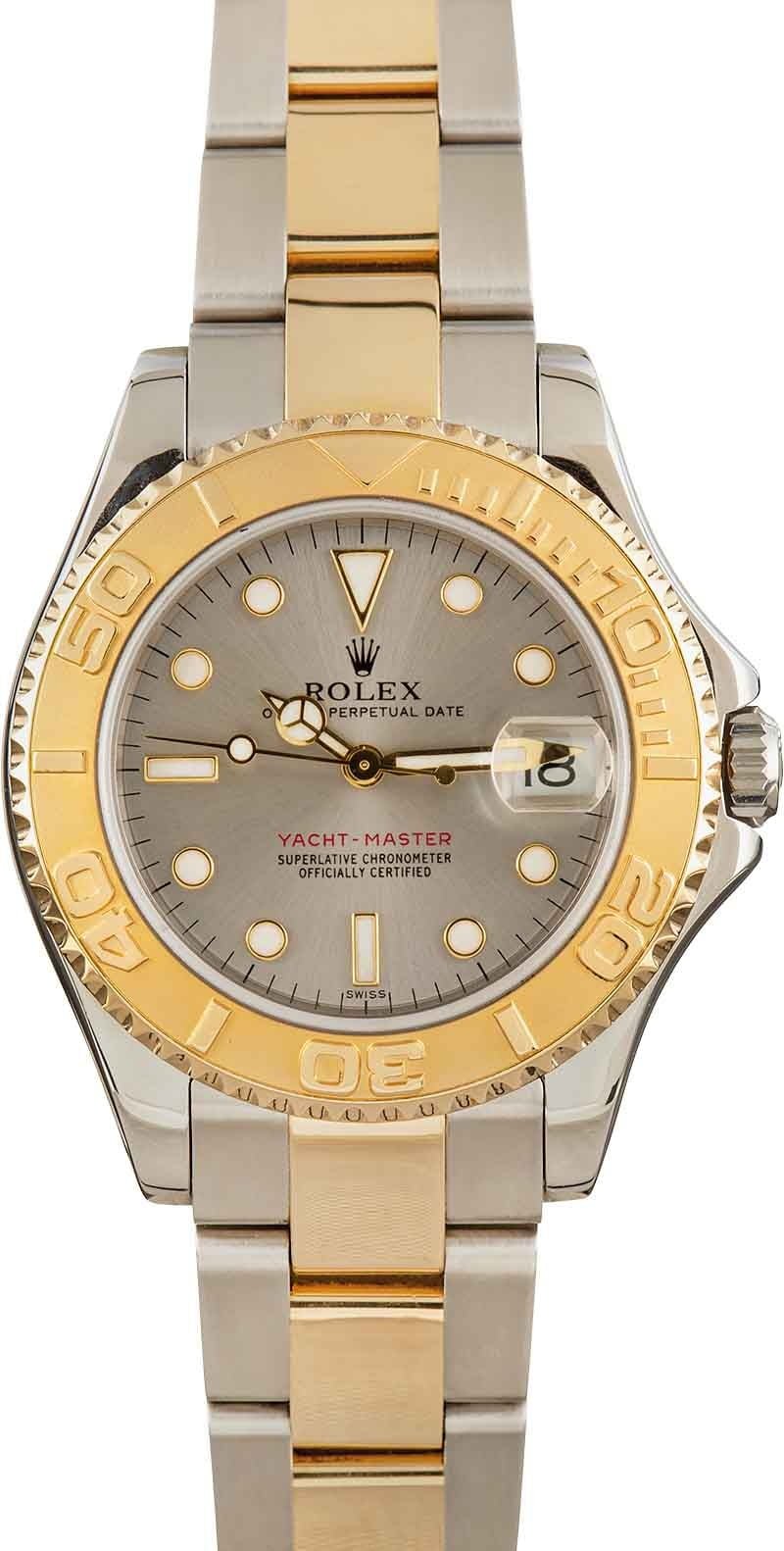 Rolex Yacht-Master 168623 35mm Two Tone Oyster 18K Yellow Gold & SS White Dial Watch