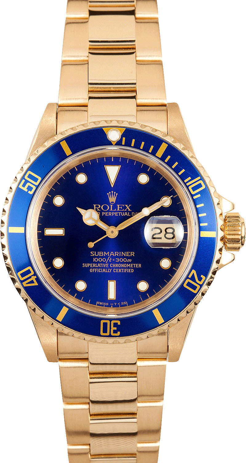 Rolex Submariner Gold Blue Dial Used 