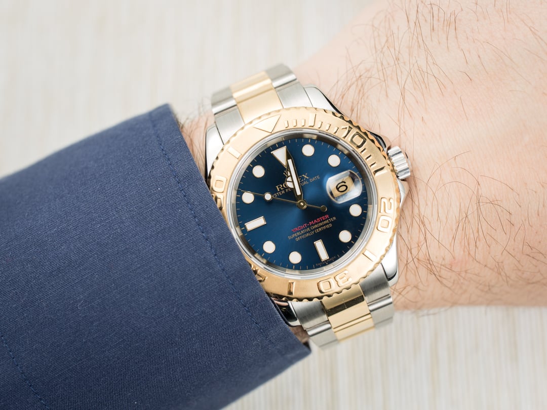 rolex yachtmaster two tone blue dial