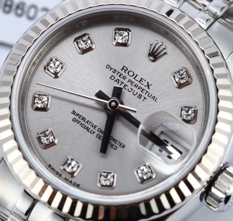 Ladies Rolex Datejust Silver Diamond Dial 179174