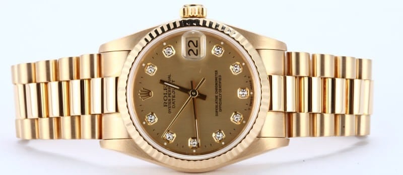 18K Rolex Gold Midsize Watch 68278 Diamond Dial
