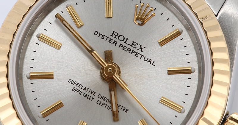Two Tone Rolex Oyster Perpetual 67193 Silver Dial
