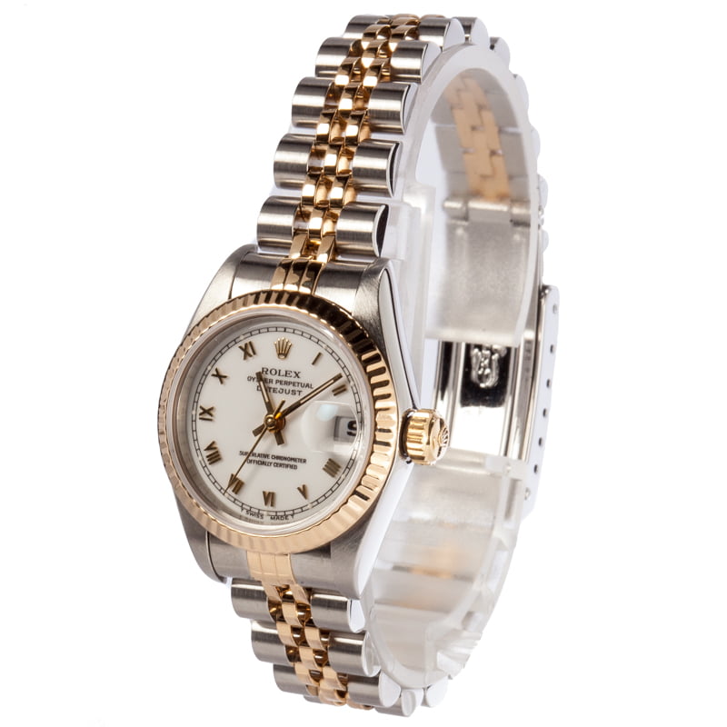 Rolex Lady Datejust 69173 White Roman Dial Two Tone Jubilee