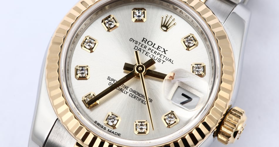 Diamond Rolex Lady Datejust 179173 Silver Dial