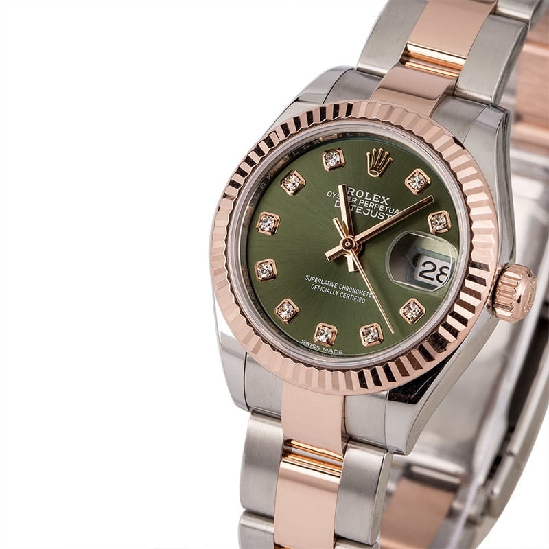 PreOwned Rolex Lady Everose Datejust 279171 Olive Diamond Dial