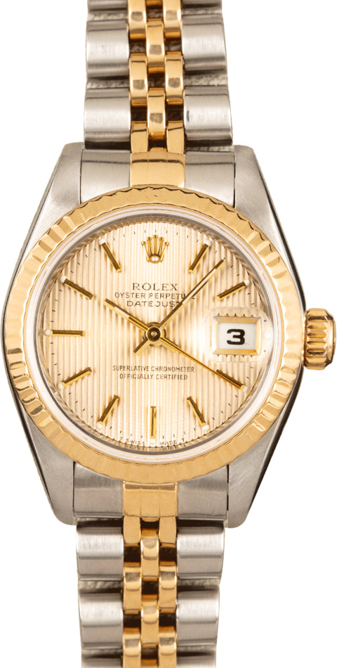 Two Tone Rolex Lady Datejust 69173 Champagne Tapestry Dial