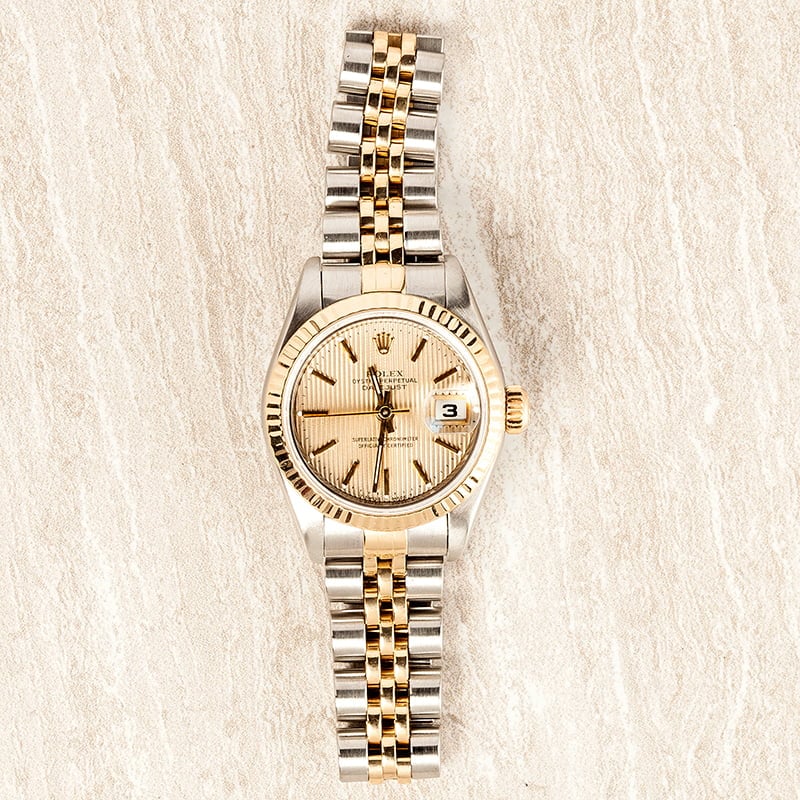 Two Tone Rolex Lady Datejust 69173 Champagne Tapestry Dial
