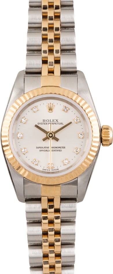 Rolex Oyster Perpetual 67193 Silver Diamond Dial