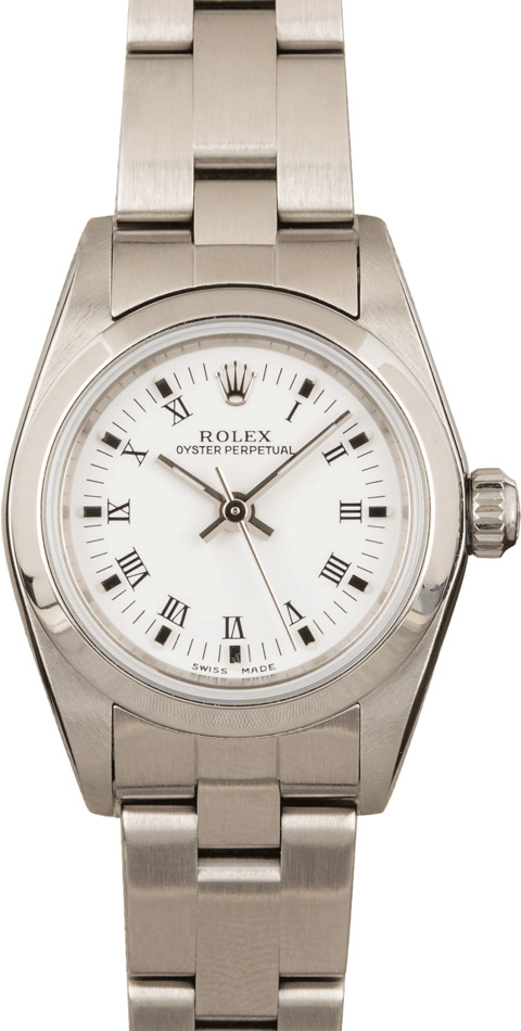 Used Rolex Ladies Oyster Perpetual 76080 White Roman Dial