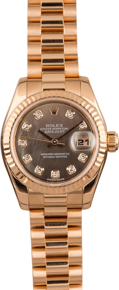 Pre Owned Rolex Ladies Rose Gold President 179175 Diamond Dial
