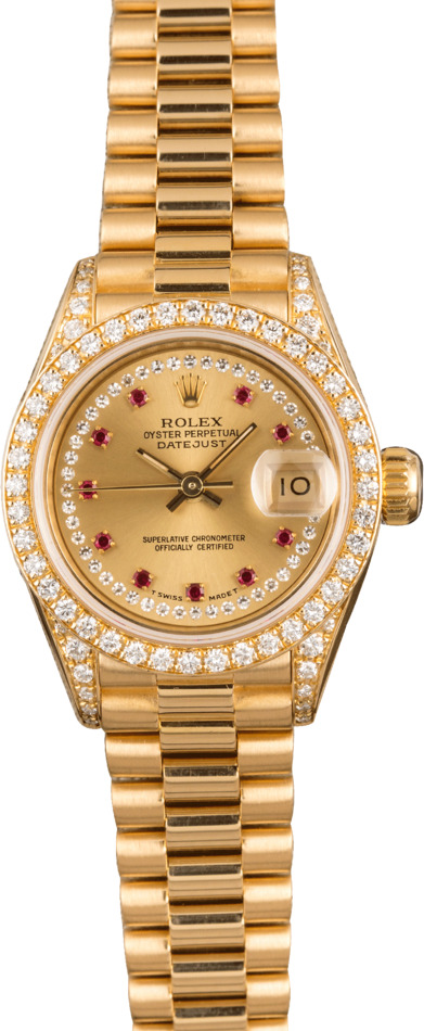 Pre Owned Rolex Ladies President 69158 w/ Diamonds & Rubies