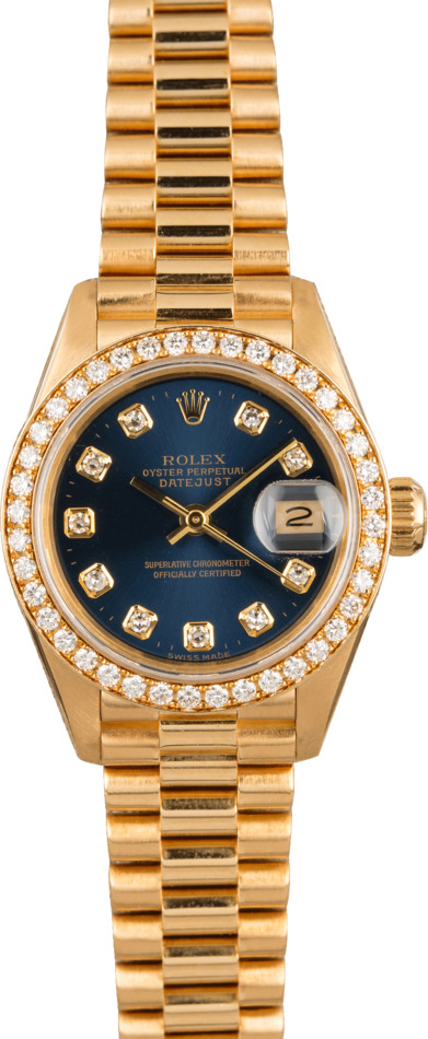 Rolex Ladies Gold President 69178 Diamond Bezel & Dial T