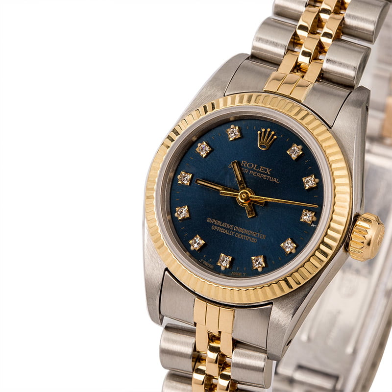 Used Rolex Ladies Oyster Perpetual 67193 Blue Diamond Dial