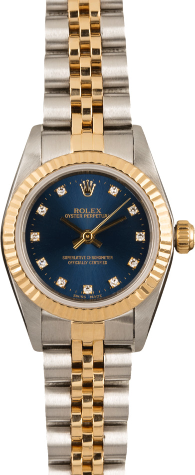 Pre Owned Rolex Oyster Perpetual 76193 Blue Diamond Dial T