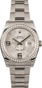 Used Rolex Datejust 116244 Diamond Bezel Silver Floral Dial T