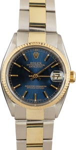 Rolex Datejust 31MM Steel & 18k Gold, Fluted Bezel Blue Index Dial, Folded Oyster Band