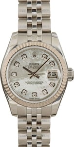 Rolex Datejust 26MM Stainless Steel, Fluted Bezel Pearl & Diamond Dial, B&P (2012)