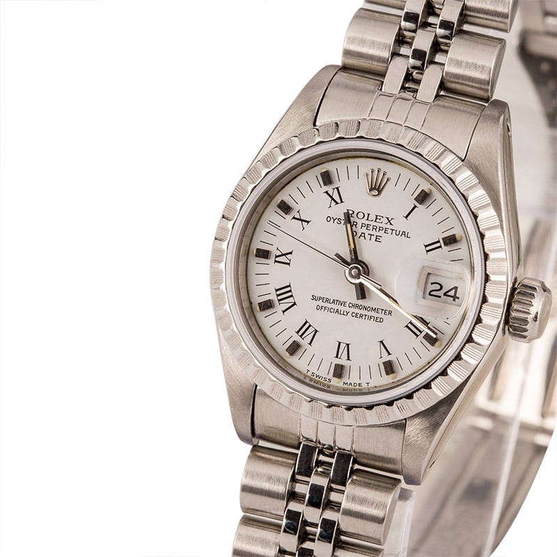 PreOwned Rolex Steel Date 69240 White Roman Dial