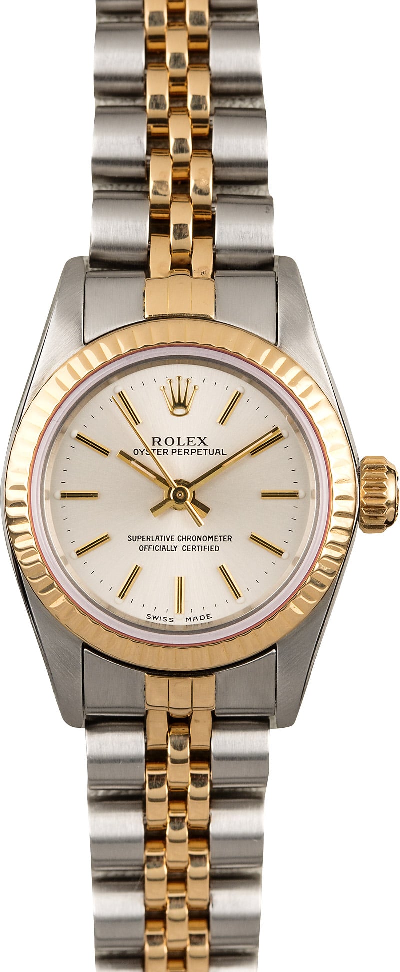 rolex oyster perpetual silver and gold
