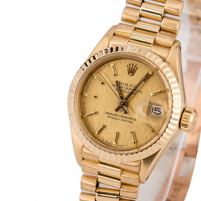 Pre Owned Ladies Rolex President 6917 Champagne Linen Dial
