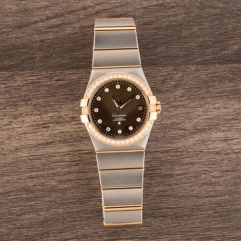 Omega Constellation Diamond Bezel & Brown Dial