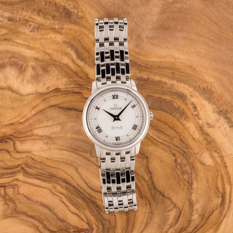 Ladies Omega De Ville Prestige White Roman Dial