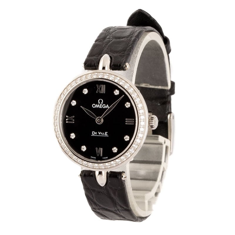 Ladies Omega De Ville Prestige Black Diamond Dial