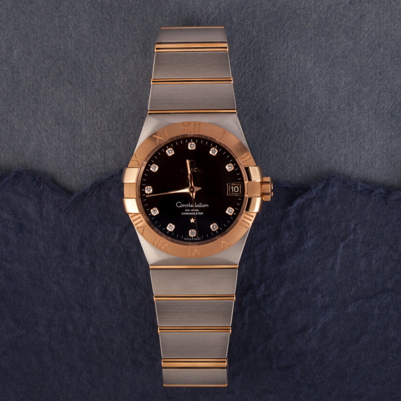 Omega Constellation Steel & Red Gold Brown Diamond Dial
