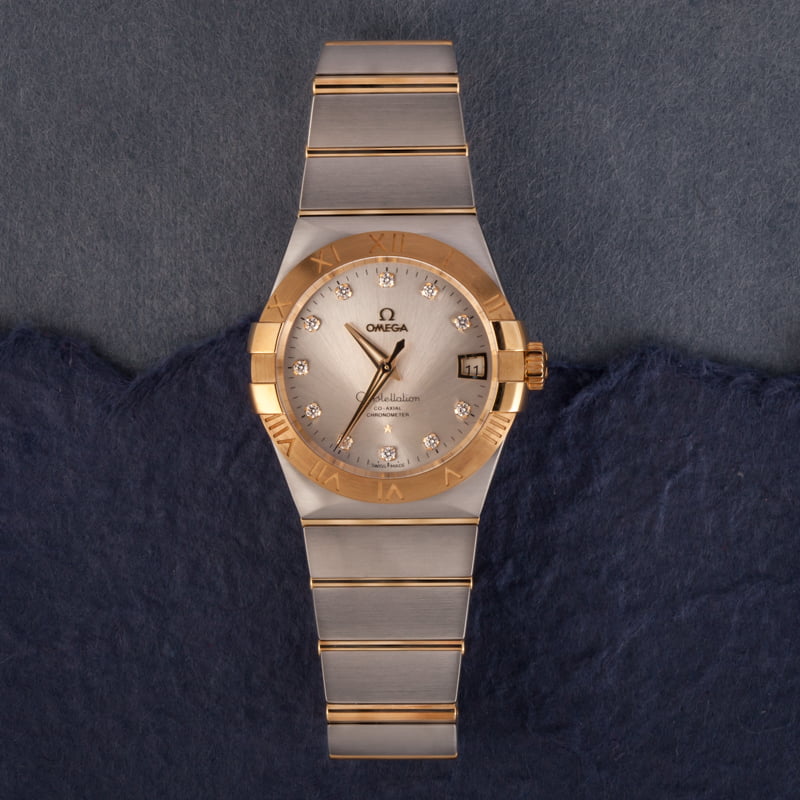 Omega Constellation Steel & Gold Silver Diamond Dial