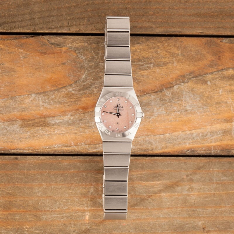 Ladies Omega Constellation Coral Mother Of Pearl Diamond Dial