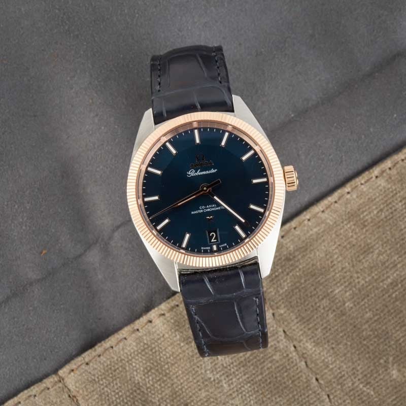 Pre-owned Omega Constellation Globemaster Steel & Sedna Gold Blue Dial