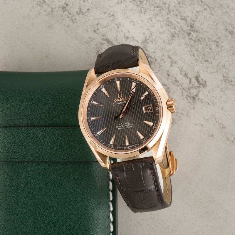 Omega Seamaster Aqua Terra 150M Red Gold on Leather Strap
