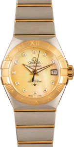 Ladies Omega Constellation Champagne Mother Of Pearl Diamond Dial