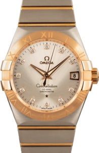 Omega Constellation Steel & 18k Red Gold Silver Diamond Dial
