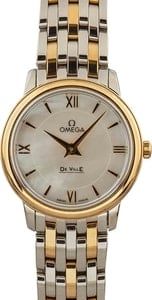 Omega De Ville 27.4MM Steel & Yellow Gold Mother of Pearl Roman Dial, B&P